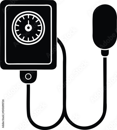 Black Silhouette Vector Illustration of a Sphygmomanometer for Blood Pressure Measurement