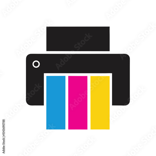 C M Y K Color Printer Icon Design Blue Pink Yellow Cyan Magenta Yellow Graphic Isolated on White Background