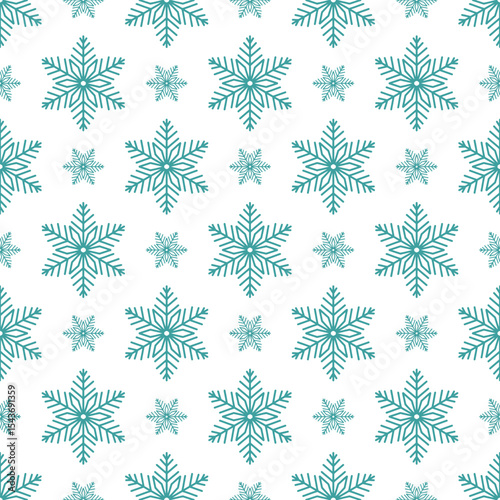 Snowflakes seamless pattern, detailed hand drawn vector line illustration. Graphic outline doodle drawing. Christmas and New Year background for frosty winter design, gift wrapping, packaging, textile