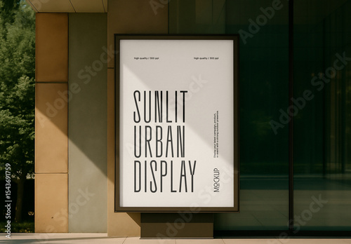 Poster Mockup Template – Sunlit Urban Billboard Display in Modern Glass Architecture Environment