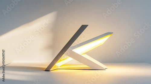 Modern minimalist table lamp illuminates a surface, casting a soft light and shadow.