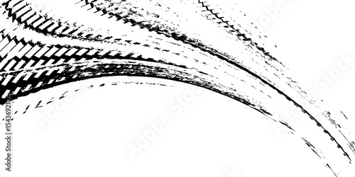 Tire tread marks, wheel textures, tire marks - car racing, motocross, drift, rally, off-road and others. Vector black isolated texture in grunge style