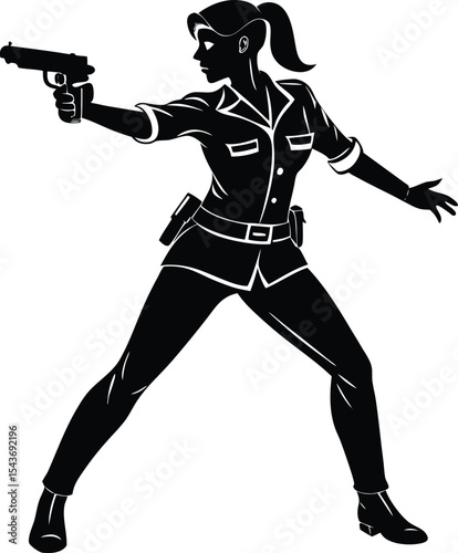 Female Agent with Handgun in Ready Position for Tactical Enforcement Missions