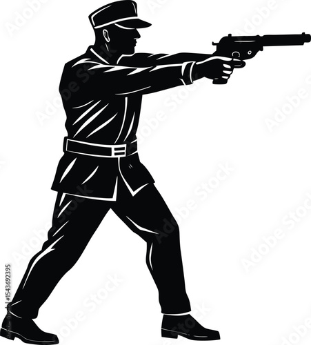 Male Officer Walking with Pistol in Calm Tactical Patrol Position