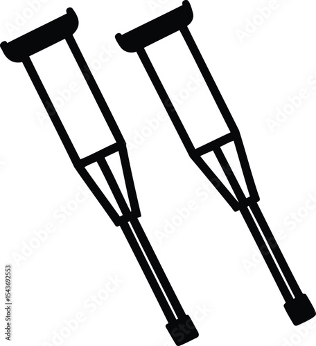 Pair of black crutches used for walking support after injury or surgery