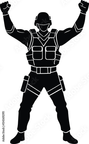 Tactical Officer with Hands Up in Ready Pose for Law Enforcement Response