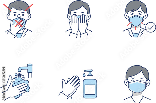 Proper hygiene, hand washing, sanitizer use, face mask wearing, safety rules, health protection, coronavirus prevention, clean habits, safe public behavior, virus control