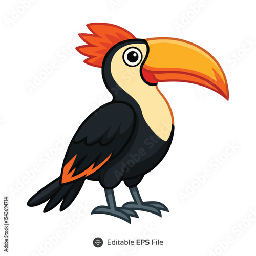 Rufous Hornbill Cartoon Illustration Orange Black Bird