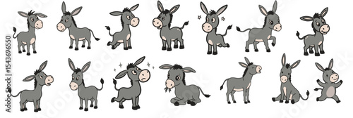 Cartoon donkeys in various poses and expressions for fun graphics  