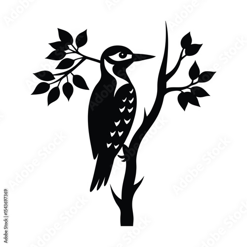Woodpecker on tree silhouette illustration