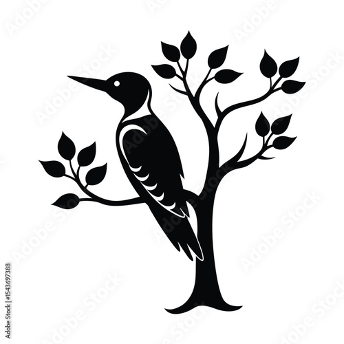 Woodpecker on tree silhouette illustration