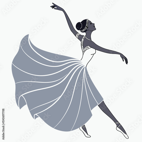 Elegant ballerina in a flowing dress strikes a pose with grace and poise on a white background art