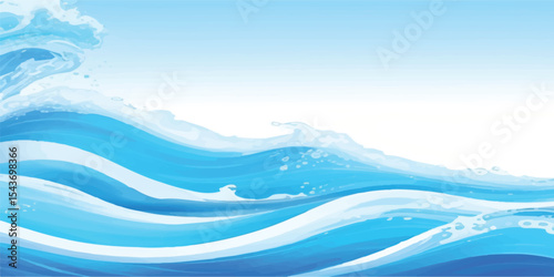 Abstract Ocean Wave Background in Soft Watercolor Wash of Aquatic white and Cool Sky Blue. Ocean Calmness Illustrated in Gentle Blue Watercolor Texture with Subtle Transparent Layering