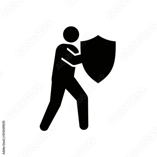 A silhouette of a person holding a shield in a defensive posture protecting themselves from harm or danger