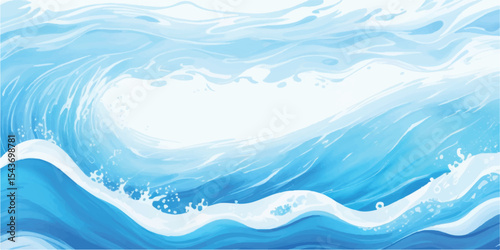Minimal Ocean Wave Flow in Light Aqua and Teal Watercolor on Clean Transparent Canvas for Digital Creatives. Watercolor Sea Breeze Pattern in Soft Blue Shades with Ocean Texture on Transparent Base