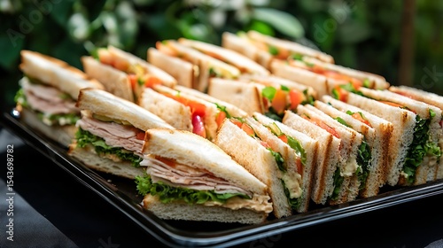 Elegant Tray of Assorted Triangle Sandwiches Turkey, Tomato, and Lettuce Platter