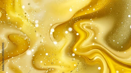 Abstract Golden Liquid Swirling with Glitter Particles in Motion
