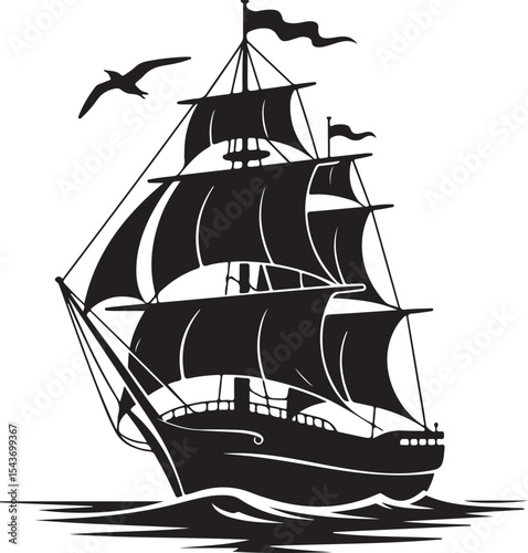 Ship Silhouette Vector Illustration for Transportation Design