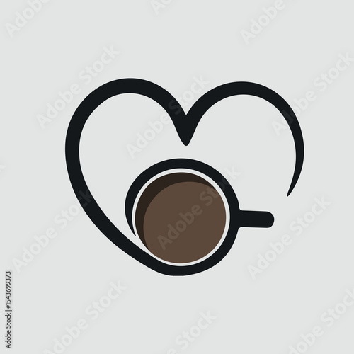 Vector calligraphy coffee or tea cup with steam of heart. Black and white calligraphic illustration. hand drawn design for logo, icon cafe, menu, textile material.
