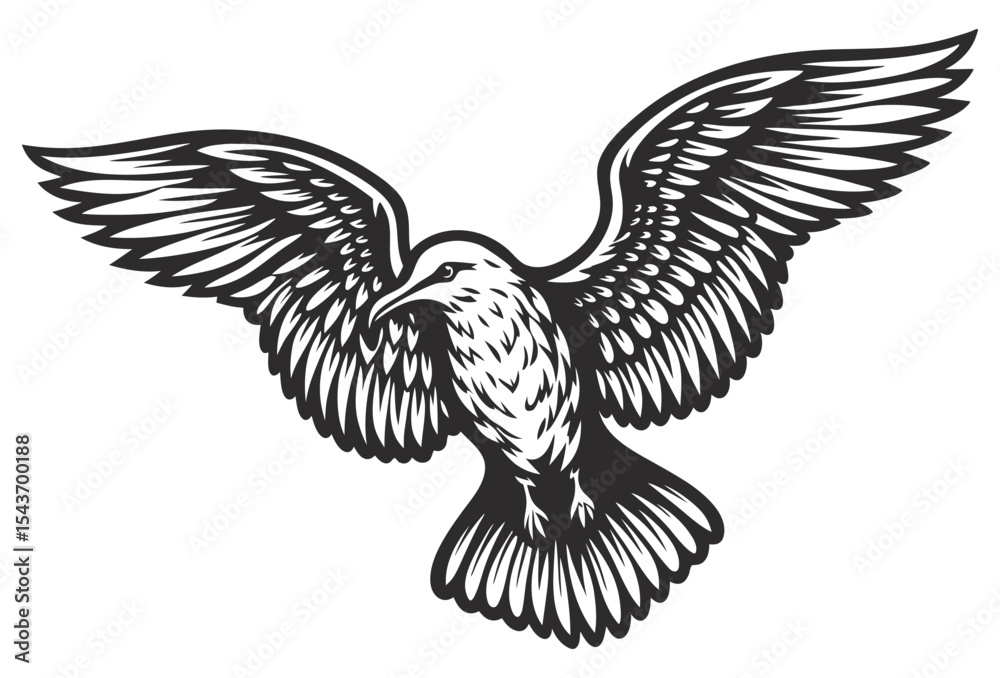 Fototapeta premium Bird silhouette soaring against bright backdrop, spreading wings dramatically and symbolizing freedom with bold, sleek graphic design elements and clean vector styling