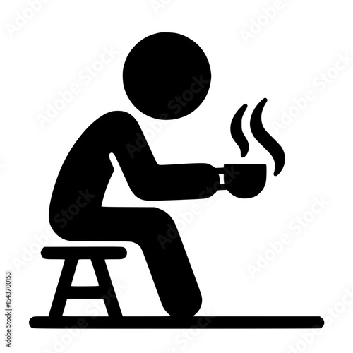 Minimalist Stickman with Coffee Silhouette – Black SVG Clipart Icon