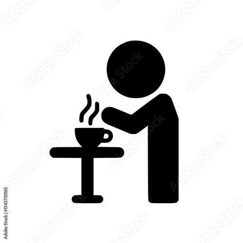 Minimalist Stickman with Coffee Silhouette – Black SVG Clipart Icon