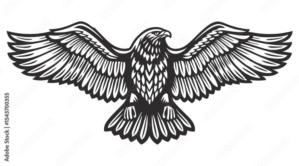 Fototapeta premium Majestic eagle spreading massive wings, embodying wild strength, freedom against sky background, ideal graphic element for wildlife themed branding and design projects
