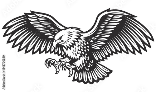 Majestic eagle spreading massive wings, embodying wild strength, freedom against sky background, ideal graphic element for wildlife themed branding and design projects