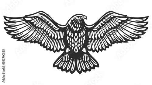Majestic eagle spreading massive wings, embodying wild strength, freedom against sky background, ideal graphic element for wildlife themed branding and design projects