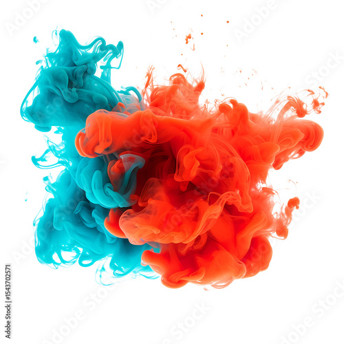 Turquoise and Tomato Red smoke explosion on a Transparent Background