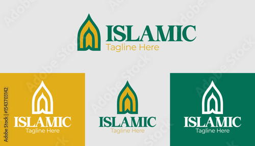 Minimalist mosque silhouette logo with crescent