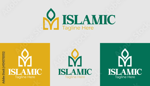 Abstract Islamic logo with gold dome symbolism