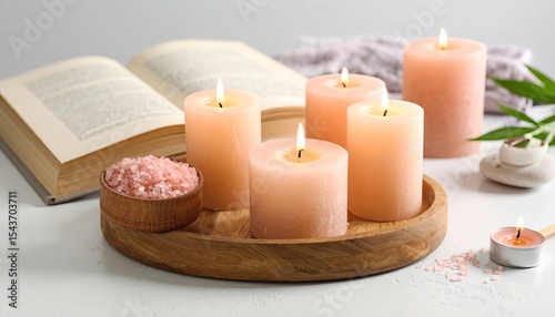 Spa still life with candles and book