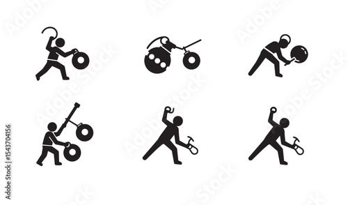 Abstracted silhouettes depicting various sporting activities and equipment in black and white