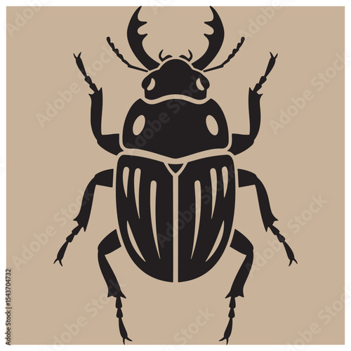 Bold black and tan vector illustration of a detailed beetle insect creature design