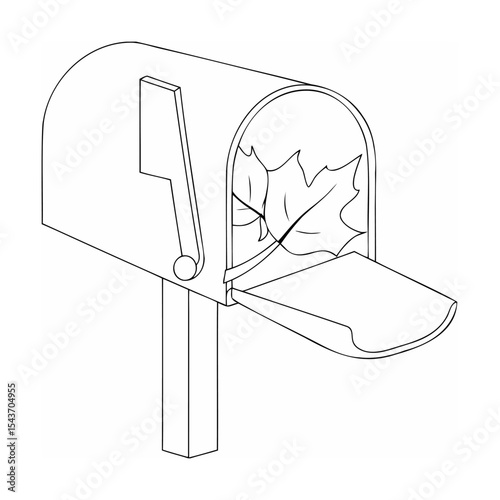 Line art mailbox with maple leaf inside postbox letterbox