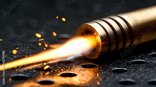 Torch Flame Igniting Cutting Process with Sparks on Metal Surface