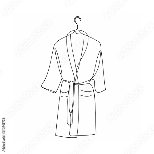 Black Line Art Bathrobe Hanging on Clothes Hanger clothing