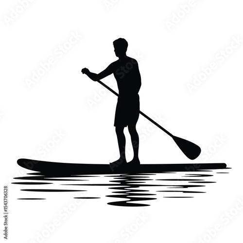 Man paddle boarding on calm water silhouette