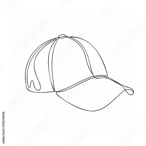 Single Line Art Baseball Cap Drawing Black White Minimalist