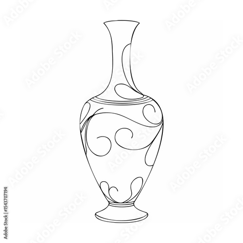 Black Line Art Elegant Ornate Vase Design black and white