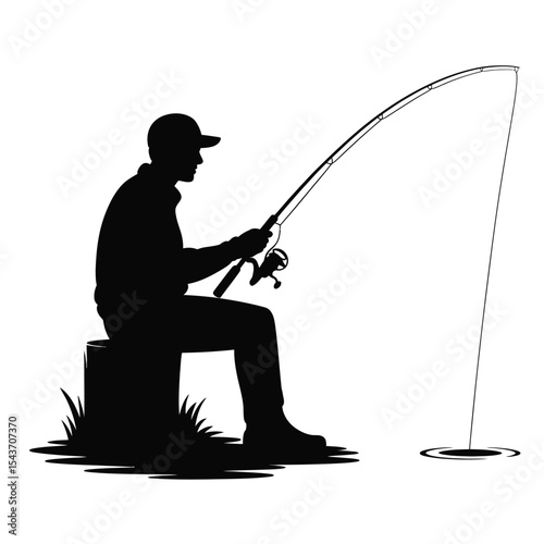 Silhouette of a fisherman casting a line