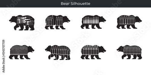 Vector illustration of bear silhouette with bullet details in various designs