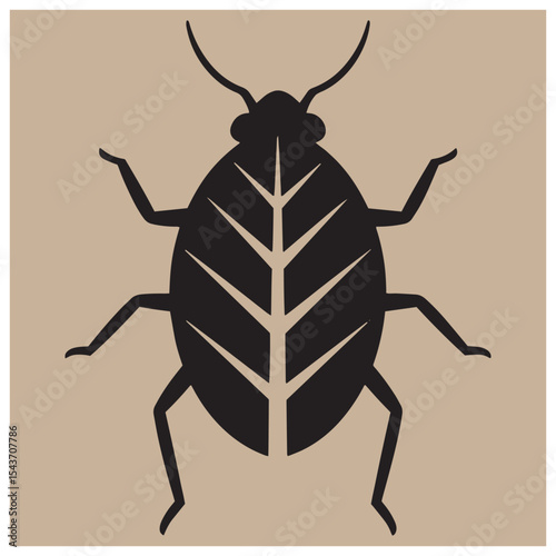 Minimalist illustration of a beetle showing leaf veins on a tan background artwork