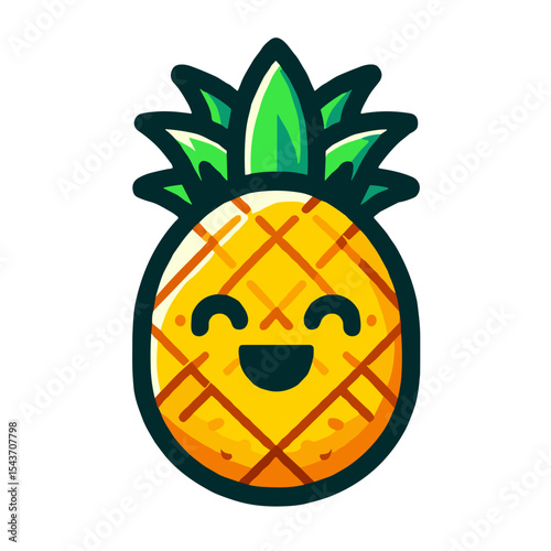 Cute cartoon pineapple character with a happy face for stickers, digital assets, and printable designs on transparent background