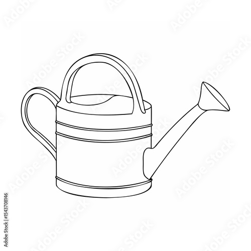 Black and White Line Art Watering Can Illustration