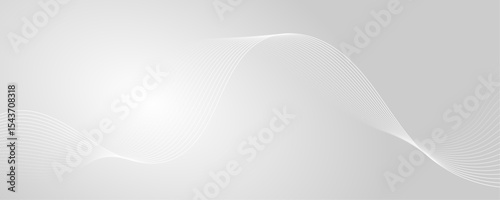 Abstract white wave dynamic curve lines on gray background. Energy technology concept modern backdrop design for business, presentation, banner.