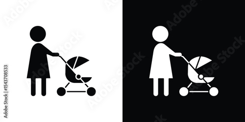 Woman with Baby Stroller icon collection. line stroke icon. EPS 10