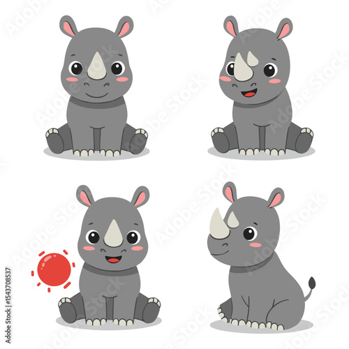 Safari children’s rhino set in flat style isolated on white background
