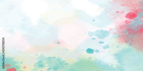 Abstract Vibrant Watercolor Texture with Color Flow Transitions and Soft Cloud-Inspired Blending. Fantasy Watercolor Cloud Scene in Pink, Purple, Blue, and Yellow with Dreamy Blush Gradient Overlay